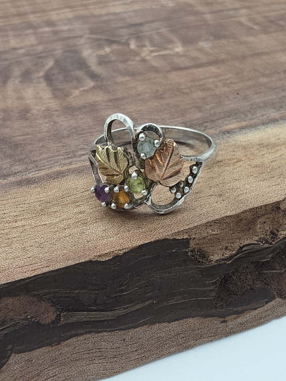 Vtg C. Co Black Hills Gold 925 Sterling Silver Gemstone Mother's Ring Size 8
